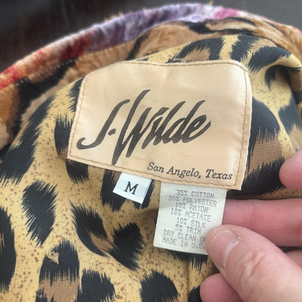 Vtg J. Wilde Silk Blend Leopard Top Jacket Womens M Western Fringe Boho Texas - Picture 2 of 12
